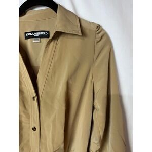 Karl Lagerfeld Paris Shirt Dress Womens 2 Tan LD4EEE15 Maxi Button Front Belted
